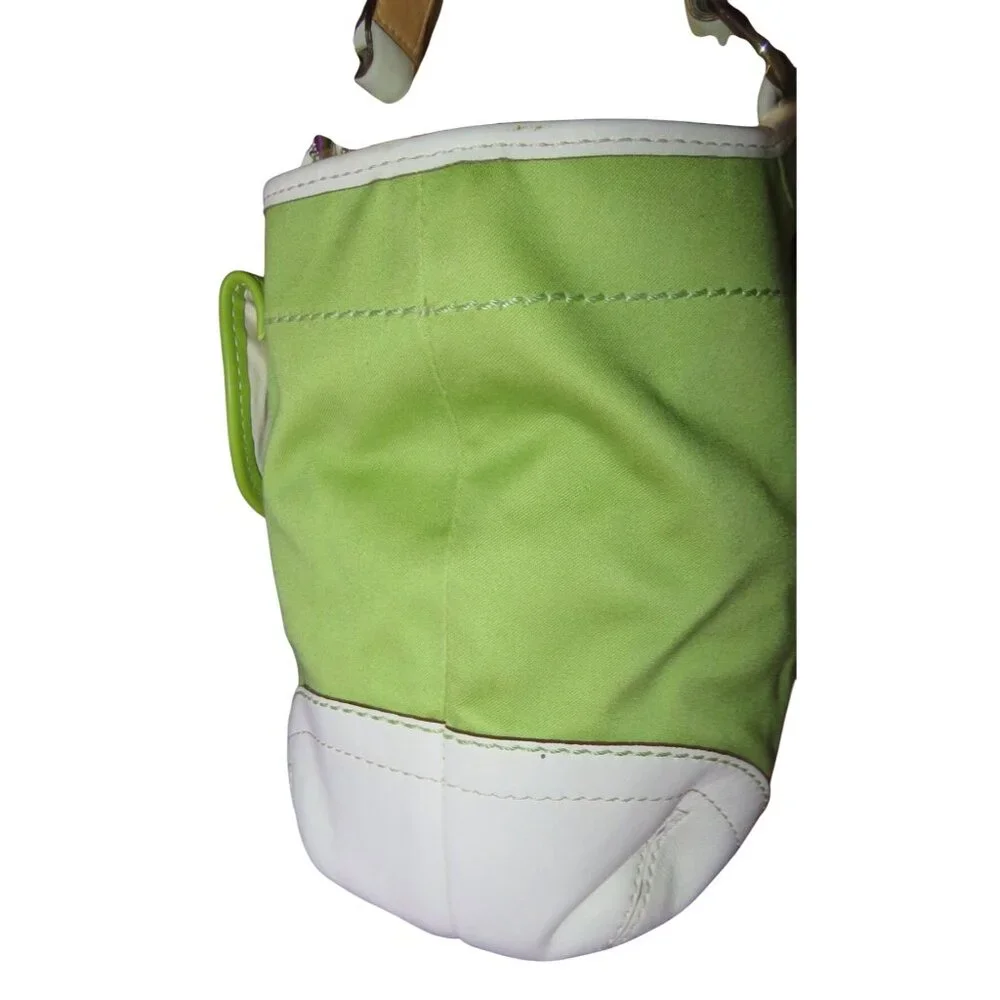 Coach 2006 Vintage Y2K Green & White Soho Twill & Leather Mini Tote